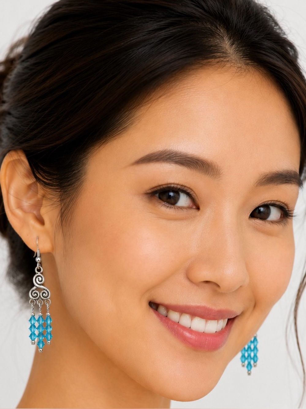 Silver and Swarovski Turquoise Crystal Chandelier Earrings